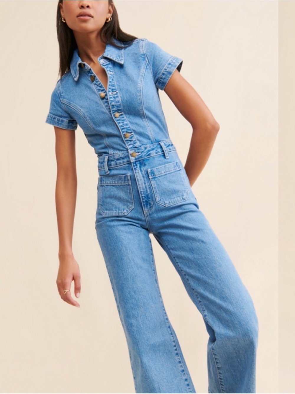 ROLLA'S Sailor Denim Short-Sleeve Jumpsuit small